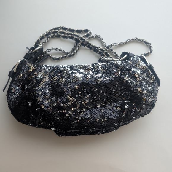 Sequin black evening/night-out handbag - crossbody party bag - chain strap - Picture 4 of 5